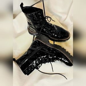 Women's Black Patent Leather Combat Boots